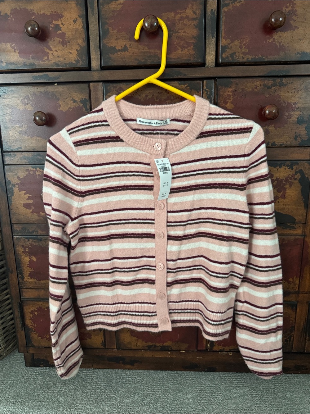 Abercrombie & Fitch Pink and Burgundy Striped Button-Up Cardigan